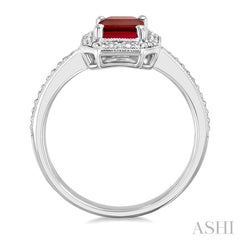 7X5 MM Octagon Shape Lab-Created Ruby and 1/50 Ctw Round Cut Diamond Precious Ring in Sterling Silver