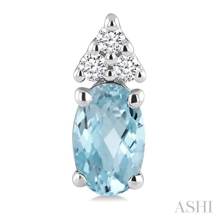 1/20 Ctw Oval Cut 5X3 MM Aquamarine and Round Cut Diamond semi-precious Earrings in 10K White Gold