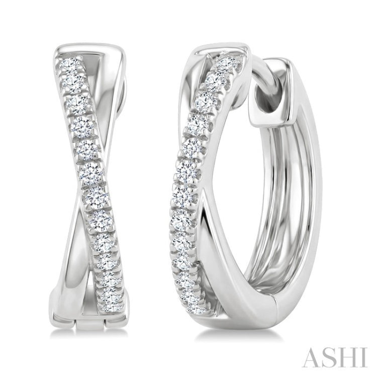 1/10 Ctw 'X' Petite Round Cut Diamond Fashion Huggie Earrings in 10K White Gold
