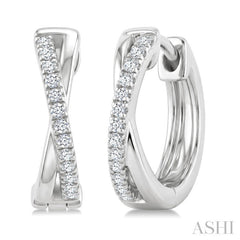 1/10 Ctw 'X' Petite Round Cut Diamond Fashion Huggie Earrings in 10K White Gold
