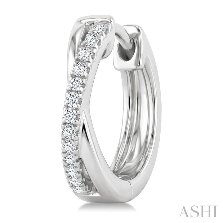 1/10 Ctw 'X' Petite Round Cut Diamond Fashion Huggie Earrings in 10K White Gold