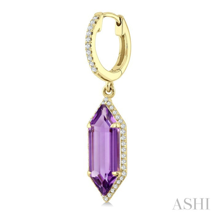 16X6 MM Evoque Gemstones Hexagon Shape Amethyst and 3/8 Ctw Round Cut Diamond Semi-Precious Earrings in 14K Yellow Gold