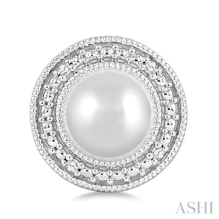 6MM Cultured Pearl and 1/50 Ctw Round Cut Diamond Halo Earrings in Sterling Silver