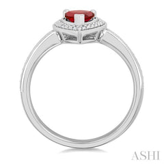 7X5 MM Pear Shape Lab-Created Ruby and 1/50 Ctw Round Cut Diamond Precious Ring in Sterling Silver