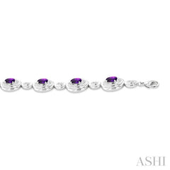 7X5 MM Oval Shape Amethyst and 1/10 Ctw Round Cut Diamond Bold Bracelet in Sterling Silver