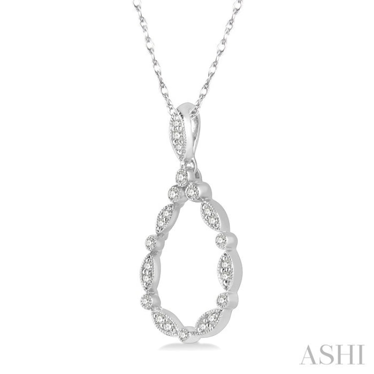 1/8 Ctw Marquise Lattice Hollow Drop Round Cut Diamond Pendant With Chain in 14K White Gold