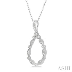 1/8 Ctw Marquise Lattice Hollow Drop Round Cut Diamond Pendant With Chain in 14K White Gold