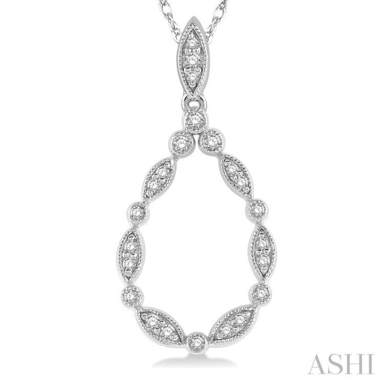 1/8 Ctw Marquise Lattice Hollow Drop Round Cut Diamond Pendant With Chain in 14K White Gold