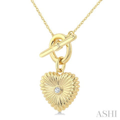 1/50 Ctw Bezel Set Round Cut Diamond Pirouette Fluted Heart Charm Toggle Fashion Necklace in 10K Yellow Gold