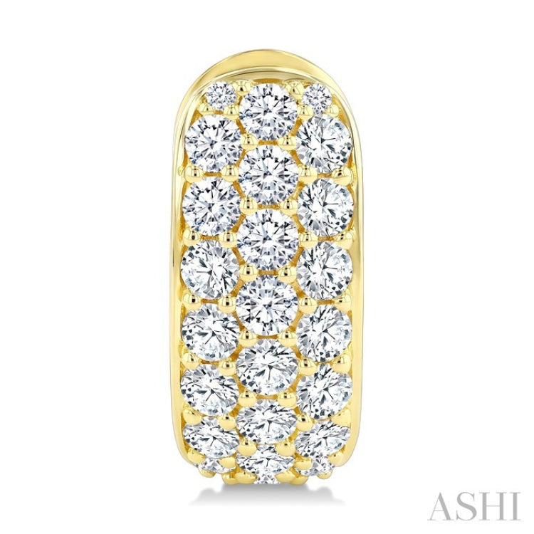 2 Ctw Triple Row Round Cut Diamond Fashion Half Hoop Earrings in 14K Yellow Gold