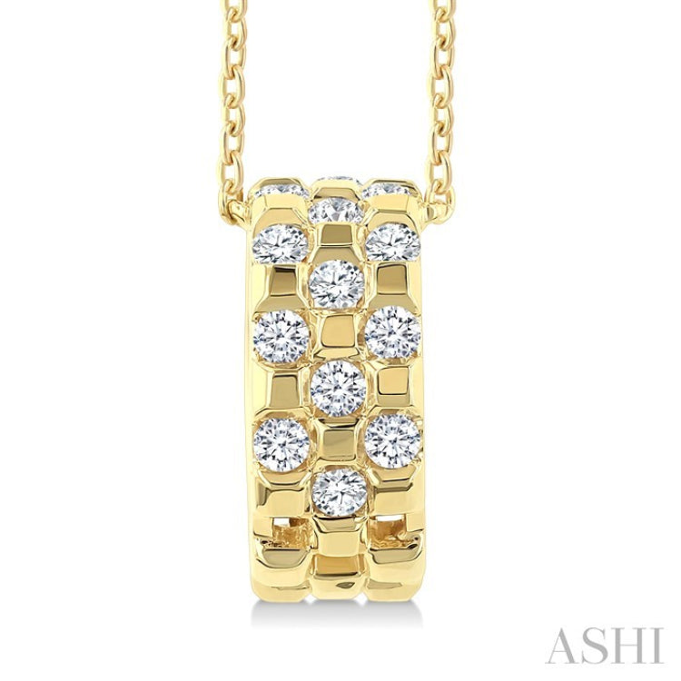 1/5 Ctw Round Cut Golden Glow Diamond Checkered Fashion Pendant With Chain in 10K Yellow Gold