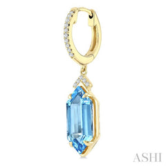 14X6 MM Evoque Gemstones Hexagon Shape Blue Topaz and 1/6 Ctw Round Cut Diamond Semi-Precious Earrings in 14K Yellow Gold