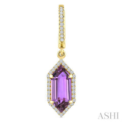 12X5 MM Evoque Gemstones Hexagon Shape Amethyst and 1/3 Ctw Round Cut Diamond Semi-Precious Earrings in 10K Yellow Gold