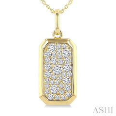 5/8 Ctw Elongated Octagon Shape Pave Set Round Cut Diamond Fashion Pendant With Chain in 14K Yellow Gold
