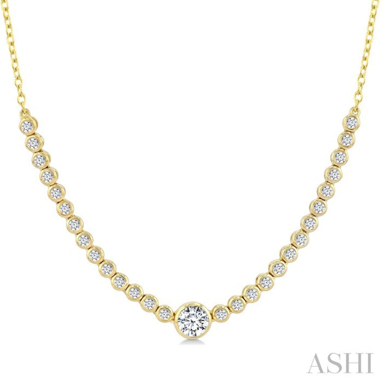 1/2 Ctw Luna Bezel Halfway Bezel Set Round and Round Cut Diamond Necklace in 14K Yellow Gold