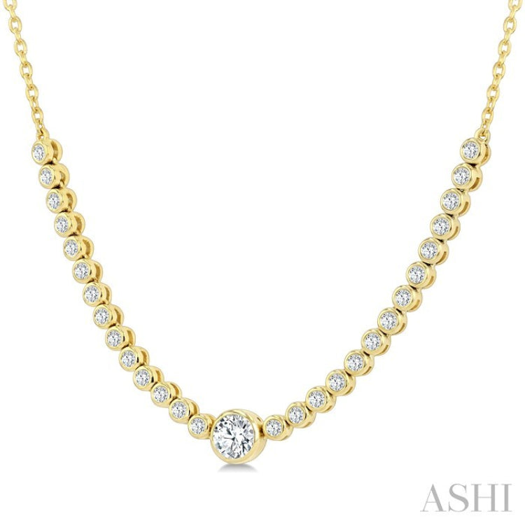 1/2 Ctw Luna Bezel Halfway Bezel Set Round and Round Cut Diamond Necklace in 14K Yellow Gold