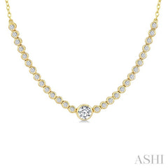 1/2 Ctw Luna Bezel Halfway Bezel Set Round and Round Cut Diamond Necklace in 14K Yellow Gold