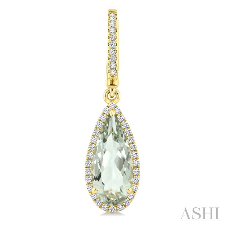 12X5 MM Evoque Gemstones Pear Shape Green Amethyst and 1/3 Ctw Round Cut Diamond Semi-Precious Earrings in 10K Yellow Gold