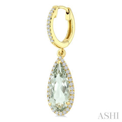 12X5 MM Evoque Gemstones Pear Shape Green Amethyst and 1/3 Ctw Round Cut Diamond Semi-Precious Earrings in 10K Yellow Gold