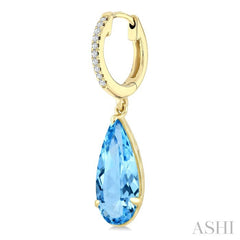 12X5 MM Evoque Gemstones Pear Shape Blue Topaz and 1/10 Ctw Round Cut Diamond Semi-Precious Earrings in 10K Yellow Gold