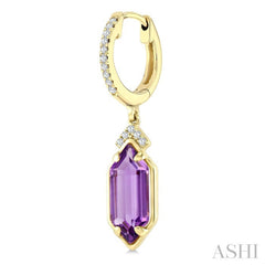 12X5 MM Evoque Gemstones Hexagon Shape Amethyst and 1/6 Ctw Round Cut Diamond Semi-Precious Earrings in 10K Yellow Gold
