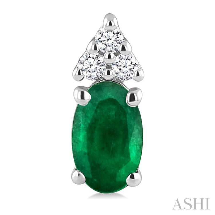 1/20 Ctw Oval Cut 5X3 MM Emerald and Round Cut Diamond Precious Earrings in 10K White Gold