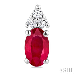 1/20 Ctw Oval Cut 5X3 MM Ruby and Round Cut Diamond Precious Earrings in 10K White Gold