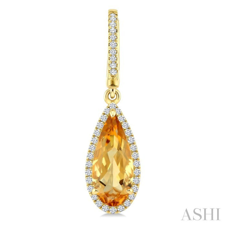 12X5 MM Evoque Gemstones Pear Shape Citrine and 1/3 Ctw Round Cut Diamond Semi-Precious Earrings in 10K Yellow Gold