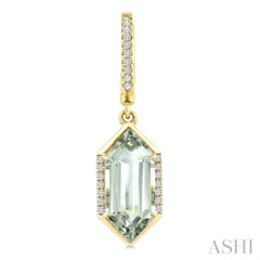 14X6 MM Evoque Gemstones Hexagon Shape Green Amethyst and 1/5 Ctw Round Cut Diamond Semi-Precious Earrings in 14K Yellow Gold