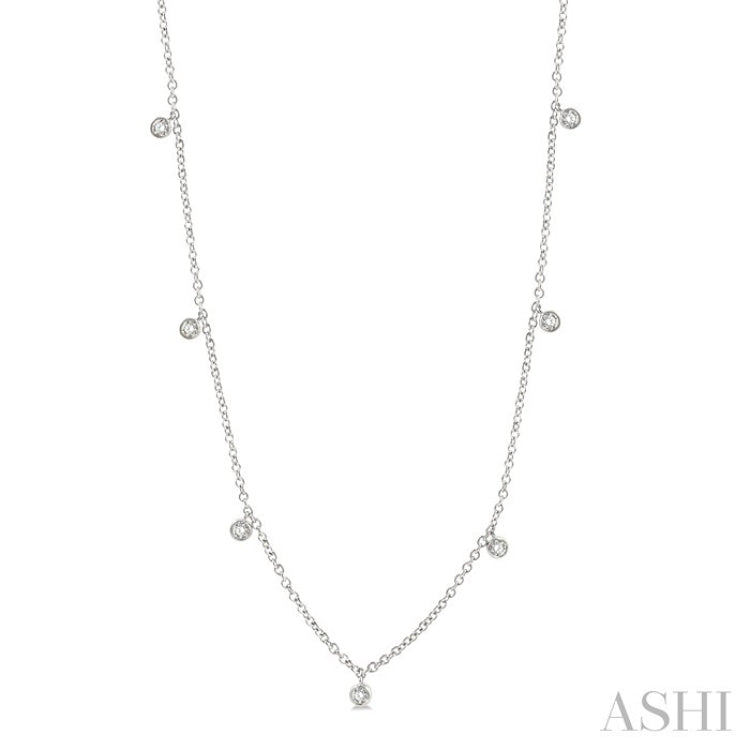 1/4 Ctw Mini Mount Round Cut Diamond Station Necklace in 14K White Gold