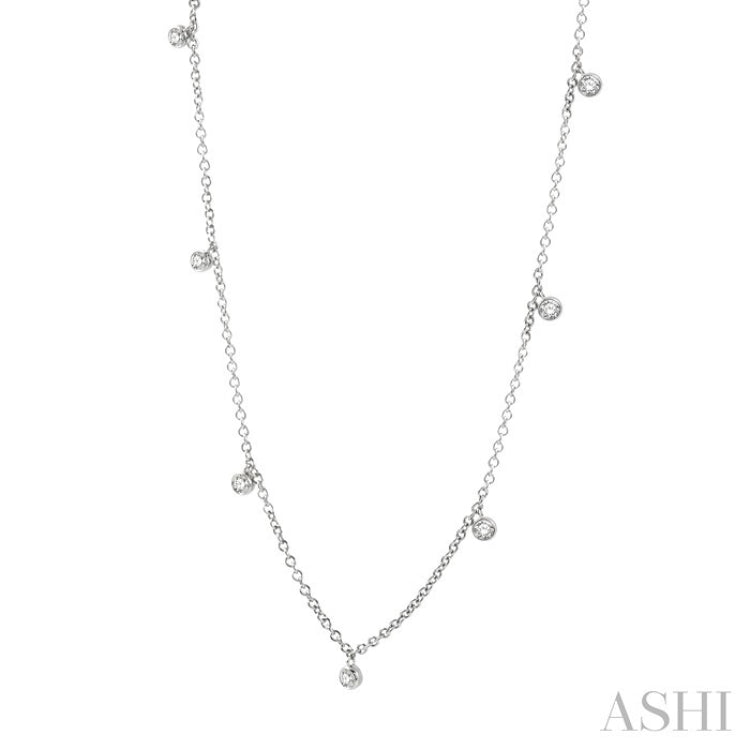 1/4 Ctw Mini Mount Round Cut Diamond Station Necklace in 14K White Gold