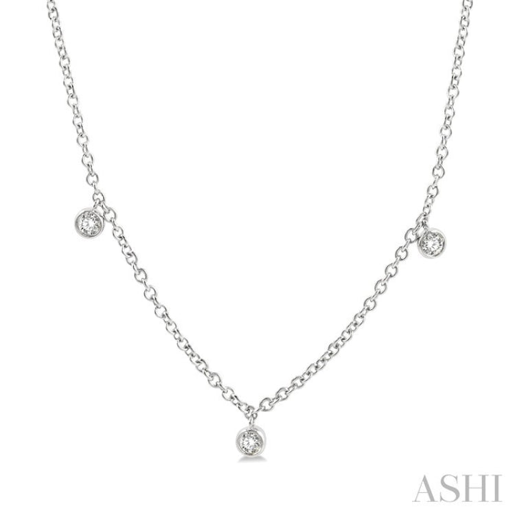 1/4 Ctw Mini Mount Round Cut Diamond Station Necklace in 14K White Gold