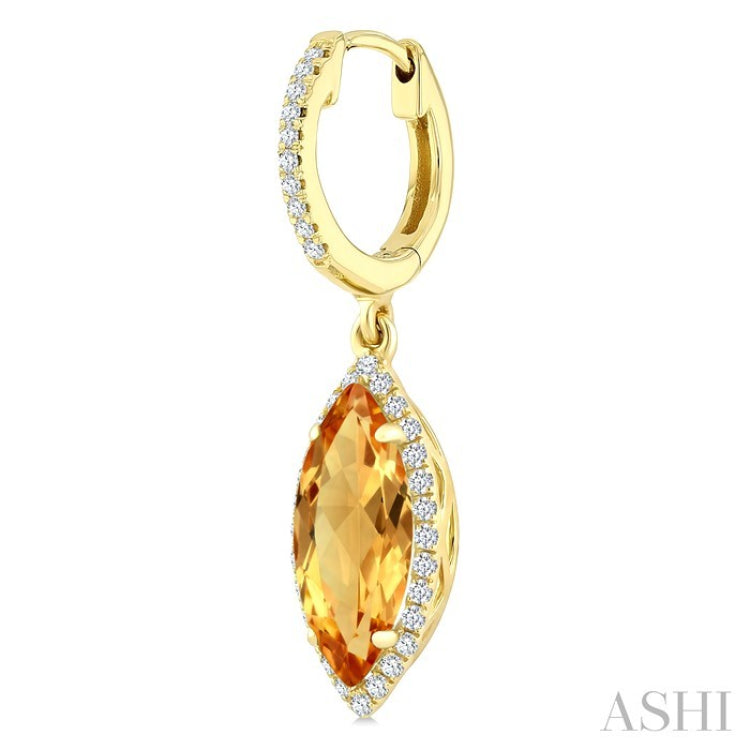 12X5 MM Evoque Gemstones Marquise Shape Citrine and 1/3 Ctw Round Cut Diamond Semi-Precious Earrings in 10K Yellow Gold