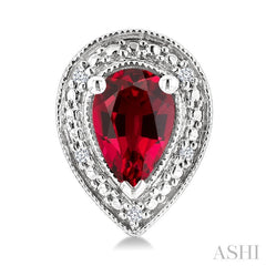 6X4 MM Pear Shape Lab-Created Ruby and 1/50 Ctw Round Cut Diamond Precious Earrings in Sterling Silver