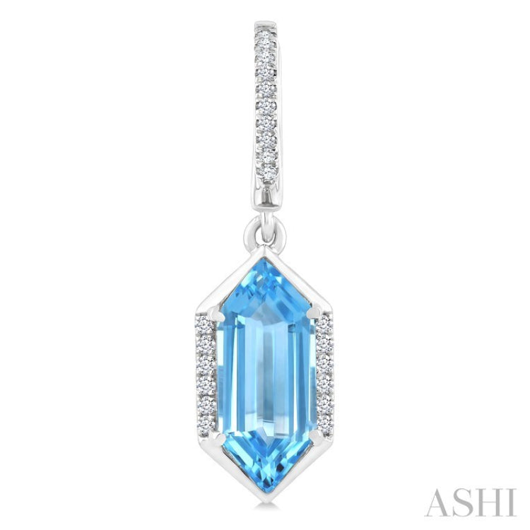 12X5 MM Evoque Gemstones Hexagon Shape Blue Topaz and 1/5 Ctw Round Cut Diamond Semi-Precious Earrings in 10K White Gold