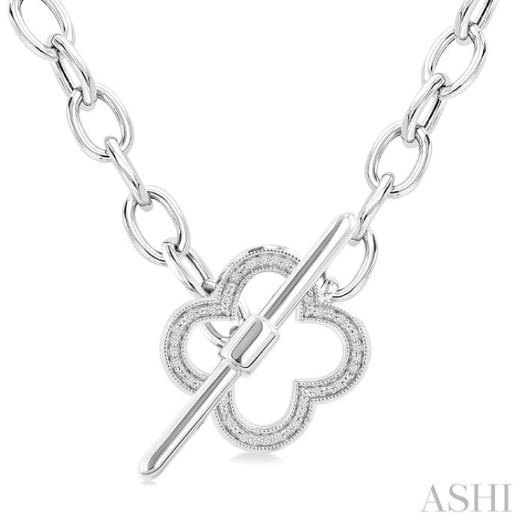 1/10 Ctw Round Cut Diamond Open Window Clover Toggle Fashion Necklace in Sterling Silver
