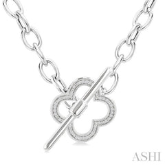 1/10 Ctw Round Cut Diamond Open Window Clover Toggle Fashion Necklace in Sterling Silver