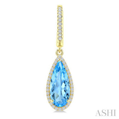 14X6 MM Evoque Gemstones Pear Shape Blue Topaz and 1/3 Ctw Round Cut Diamond Semi-Precious Earrings in 14K Yellow Gold