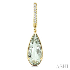 14X6 MM Evoque Gemstones Pear Shape Green Amethyst and 1/10 Ctw Round Cut Diamond Semi-Precious Earrings in 14K Yellow Gold