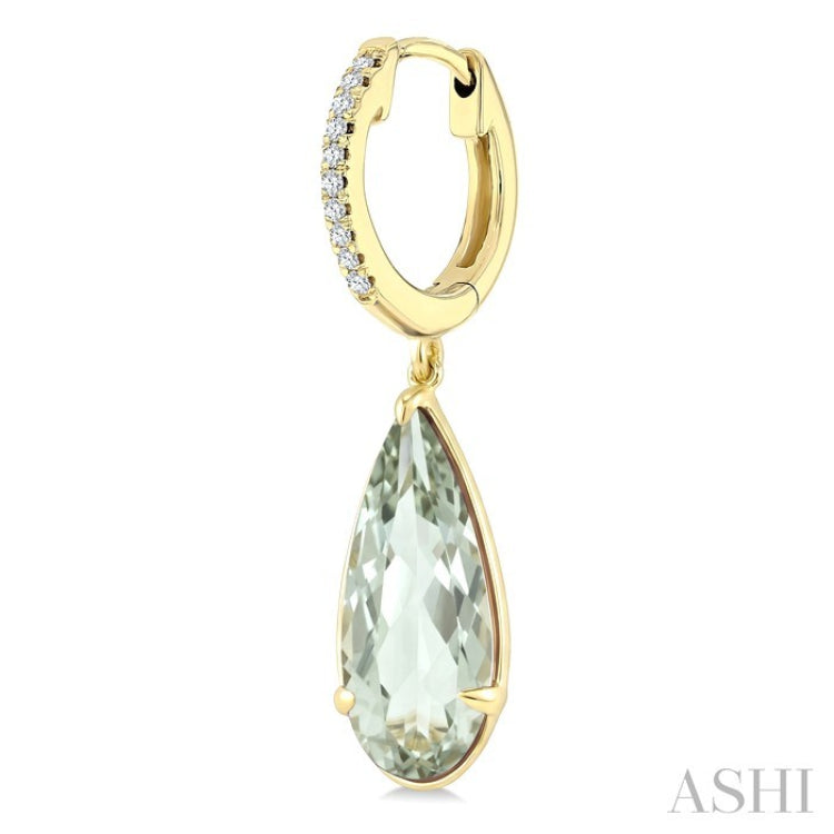 14X6 MM Evoque Gemstones Pear Shape Green Amethyst and 1/10 Ctw Round Cut Diamond Semi-Precious Earrings in 14K Yellow Gold