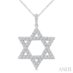 1 Ctw Star of David Round Cut Diamond Fashion Pendant With Chain in 14K White Gold