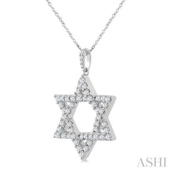 1 Ctw Star of David Round Cut Diamond Fashion Pendant With Chain in 14K White Gold