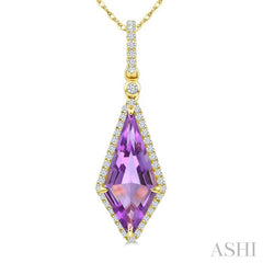 16X7 MM Evoque Gemstones Kite Shape Amethyst and 1/5 Ctw Round Cut Diamond Semi-Precious Pendant With Chain in 10K Yellow Gold