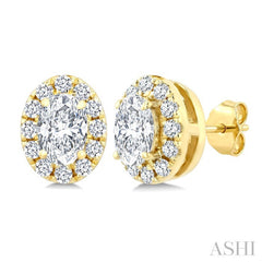 1/4 Ctw Oval and Round Cut Diamond Fashion Halo Stud Earrings in 14K Yellow Gold