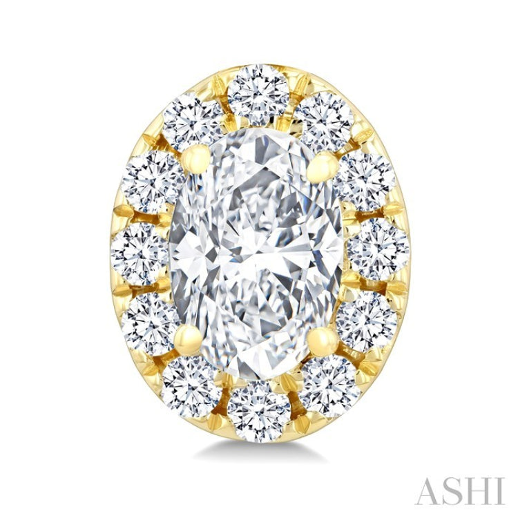 1/4 Ctw Oval and Round Cut Diamond Fashion Halo Stud Earrings in 14K Yellow Gold