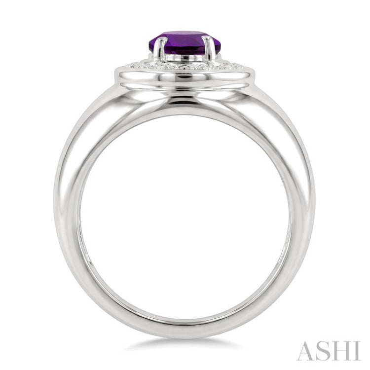 8X6 MM Oval Shape Amethyst and 1/20 Ctw Round Cut Diamond Semi-Precious Ring in Sterling Silver