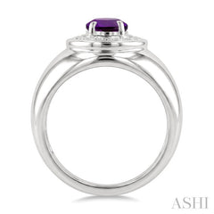 8X6 MM Oval Shape Amethyst and 1/20 Ctw Round Cut Diamond Semi-Precious Ring in Sterling Silver