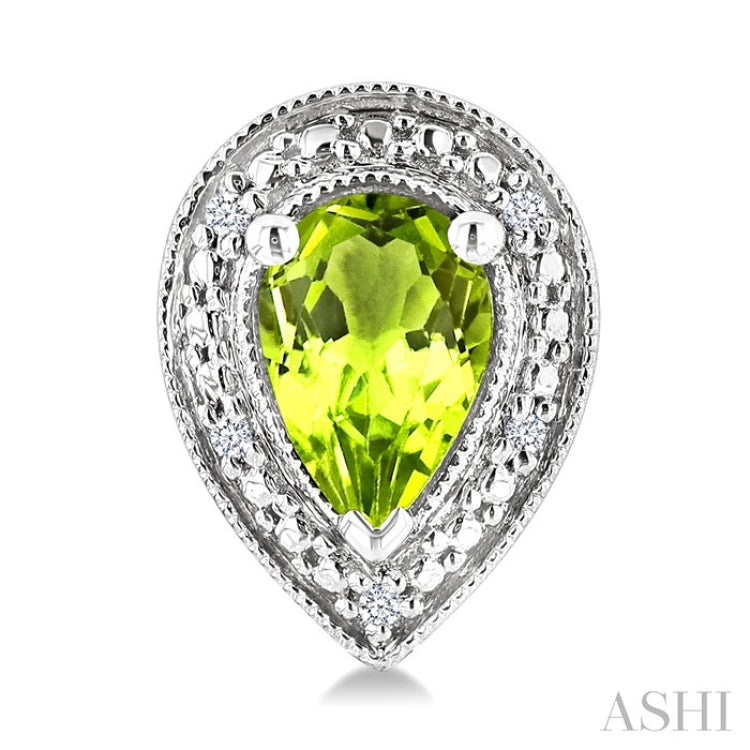 6X4 MM Pear Shape Peridot and 1/50 Ctw Round Cut Diamond Semi-Precious Earrings in Sterling Silver