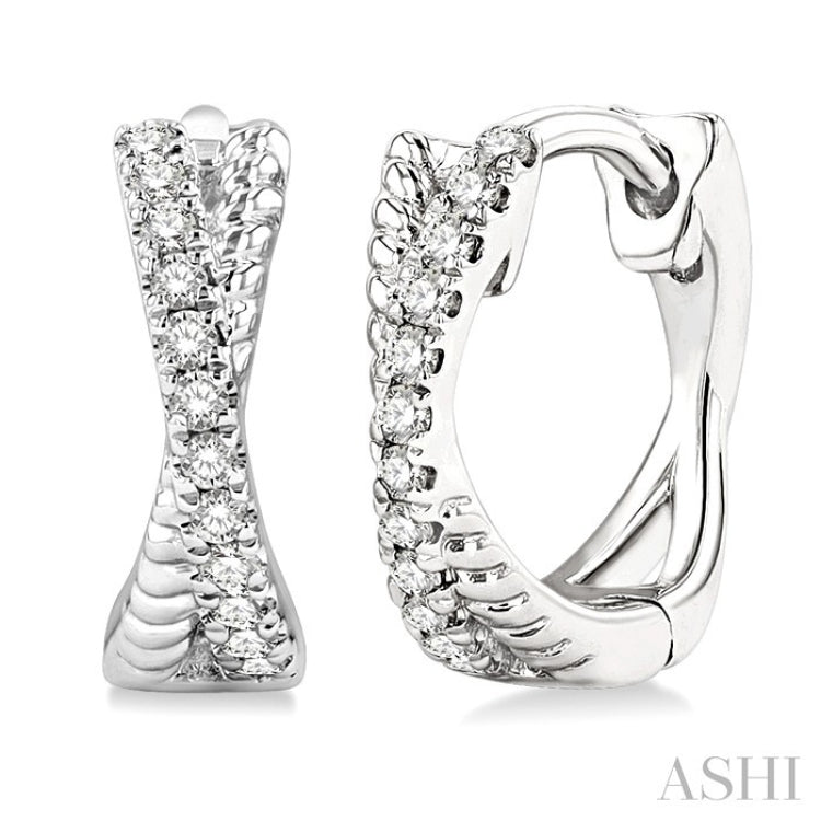 1/6 Ctw Petite Criss Cross Rope and Round Cut Diamond Fashion Huggies in 14K White Gold