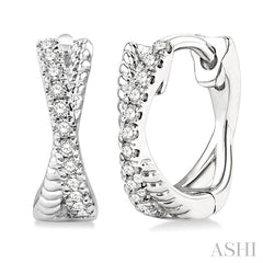 1/6 Ctw Petite Criss Cross Rope and Round Cut Diamond Fashion Huggies in 14K White Gold